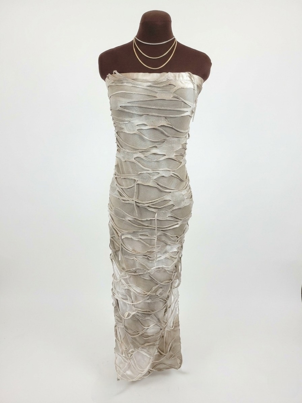 Sz 14 Semi-Sheer Y2K Sculptural Layered Slip Dress